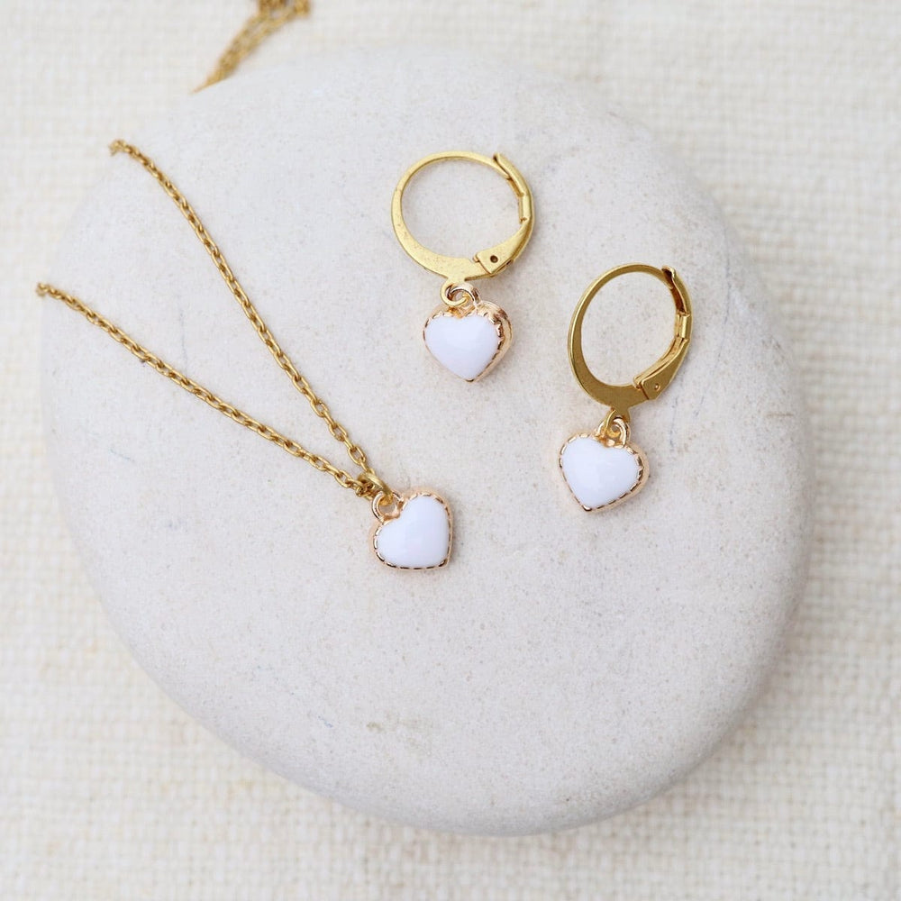 
                  
                    EAR-JM White Enamel Heart Drop Earrings - Gold Plate
                  
                