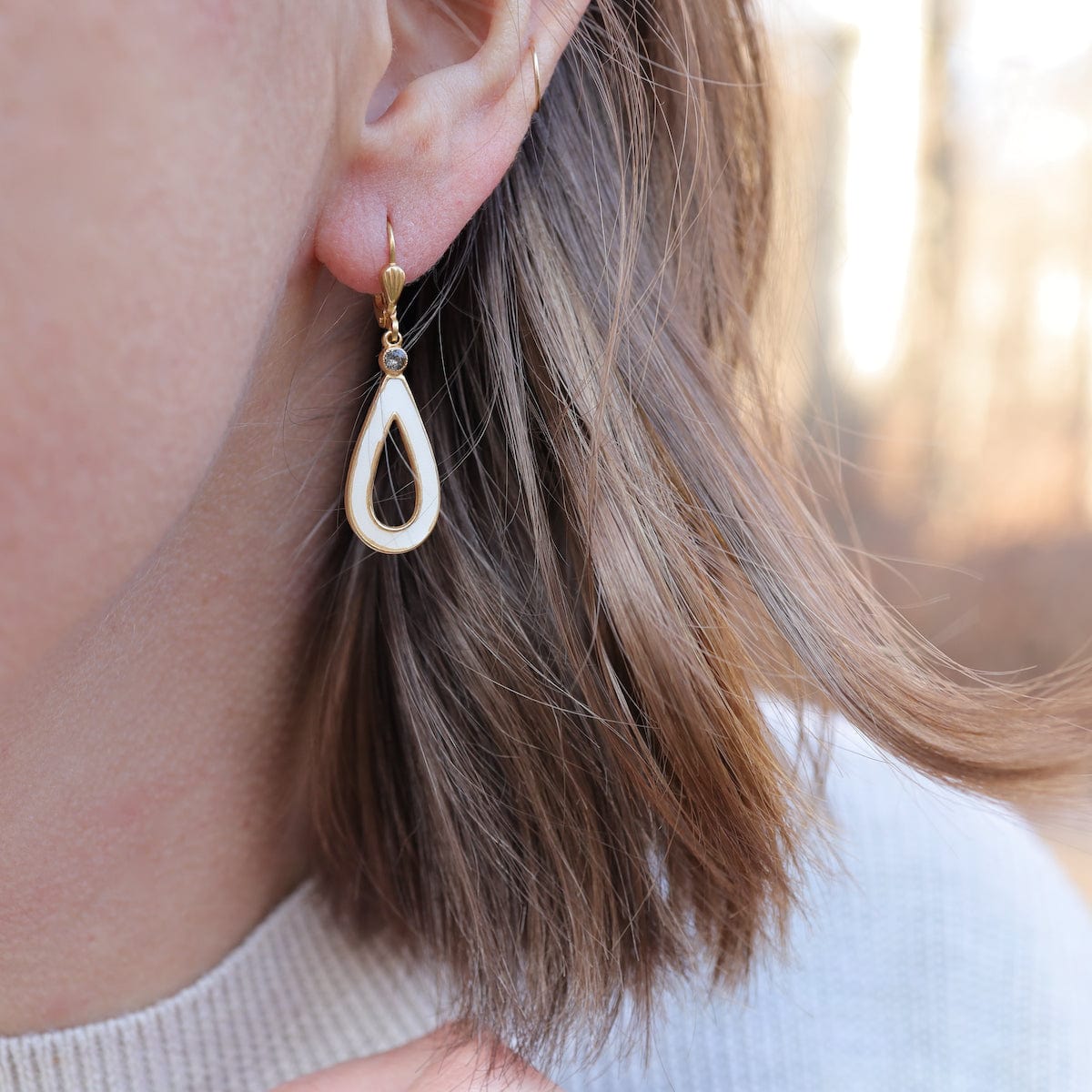 EAR-JM White Enamel Teardrop Earrings