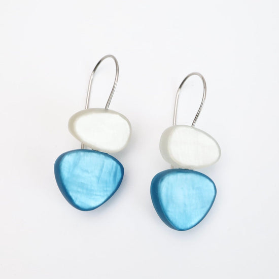 Load image into Gallery viewer, EAR-JM White &amp;amp; Ocean Wave Two Tone Earrings
