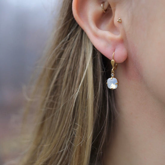 EAR-JM White Opal Drop Earrings - Gold Plate