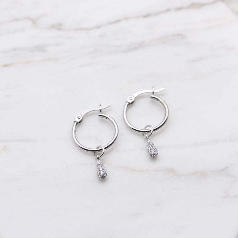 EAR Kaia Hoops with CZ Dew Drop - Sterling Silver