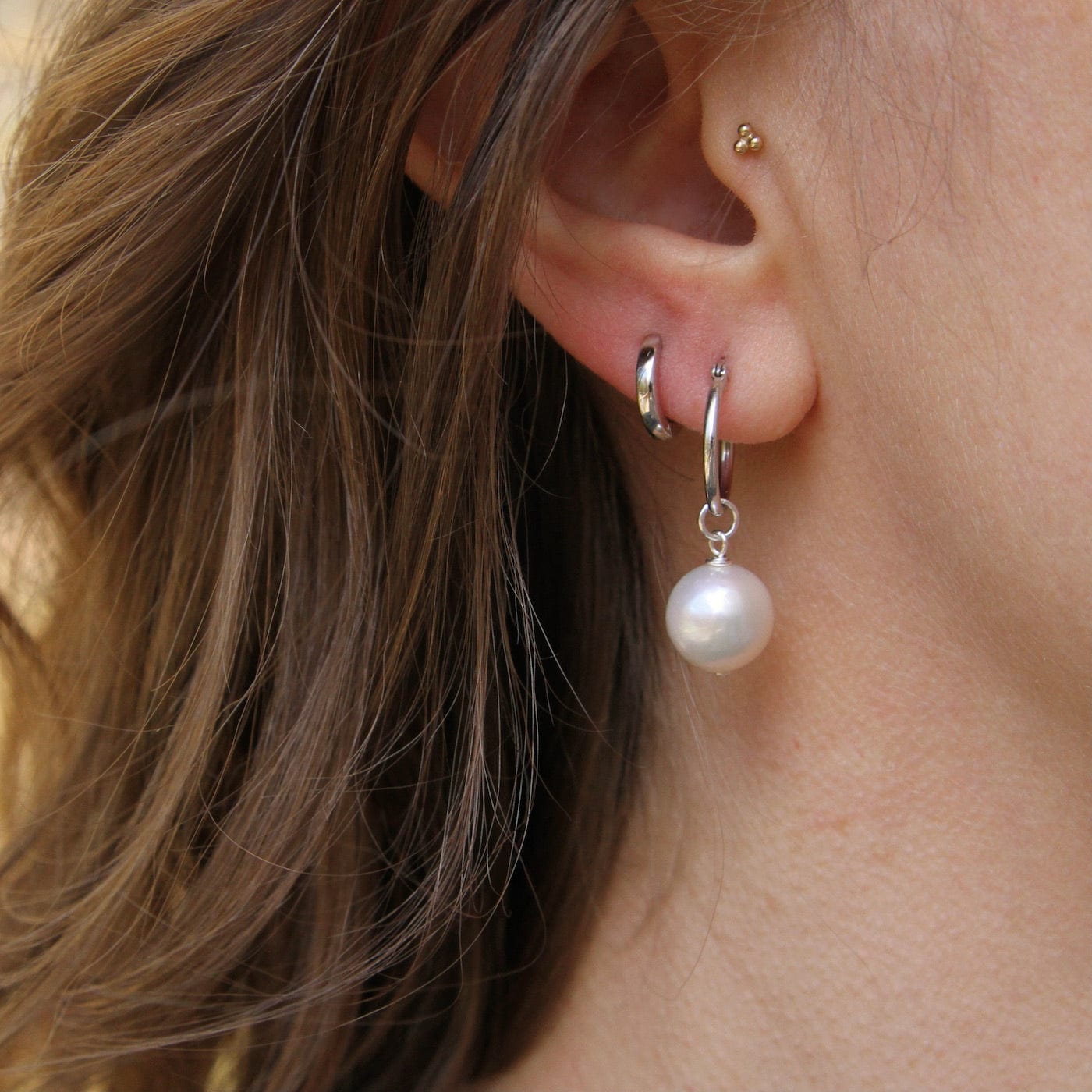 EAR Kaia Pearl Drop Hoop - Sterling Silver