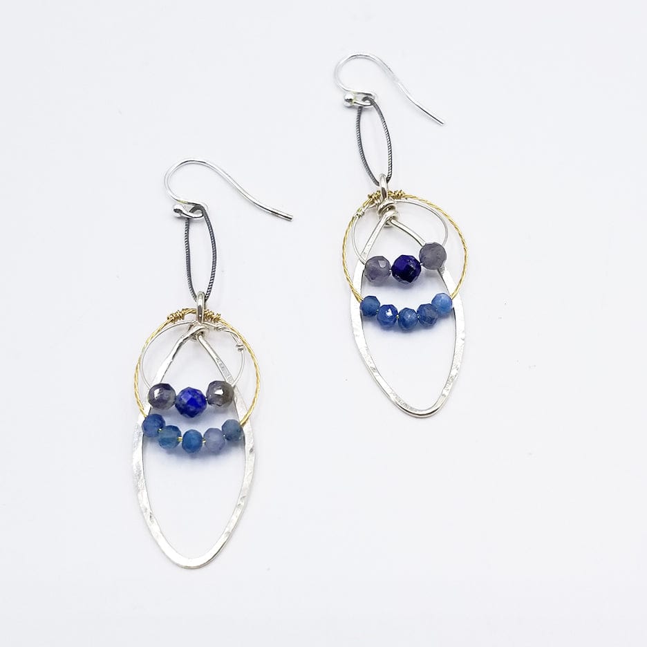 EAR KYANITE HAND FORMED MULTI RING EARRINGS