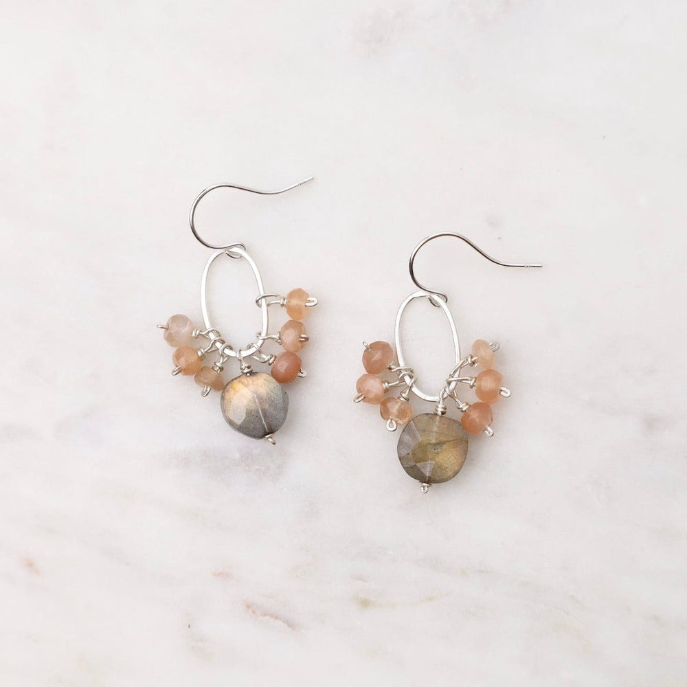 EAR Labradorite & Pink Moonstone Cluster Earrings