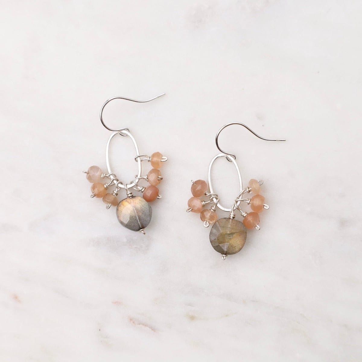 EAR Labradorite & Pink Moonstone Cluster Earrings