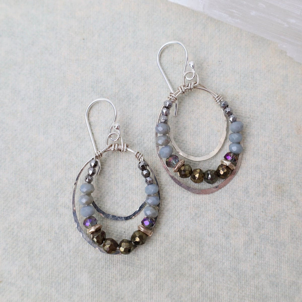 EAR Labradorite, Pyrite, & Crystal Beaded Earrings