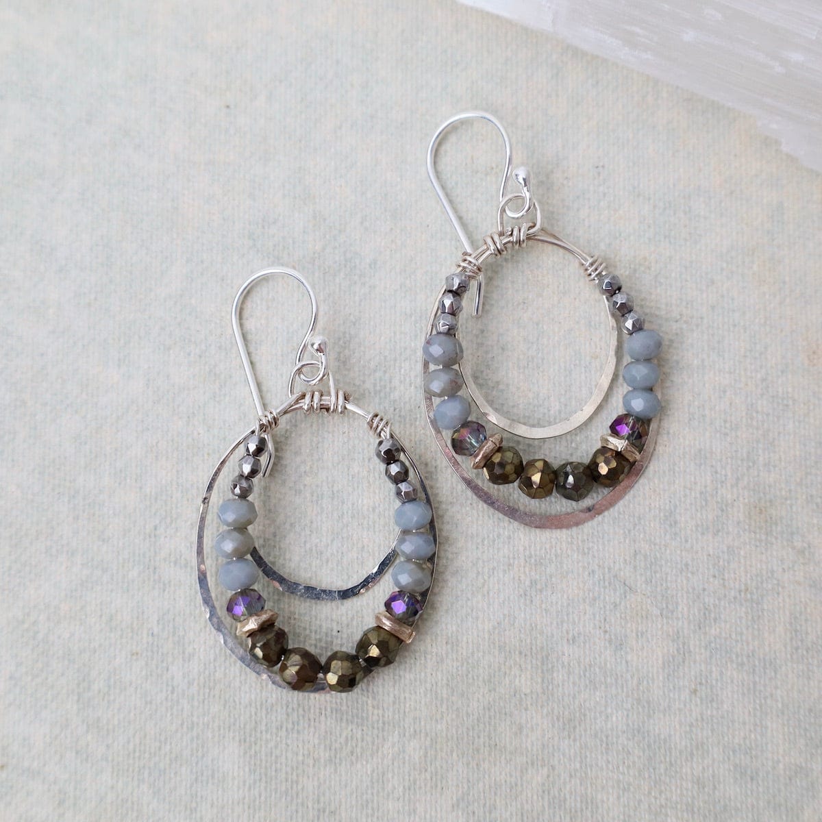 EAR Labradorite, Pyrite, & Crystal Beaded Earrings