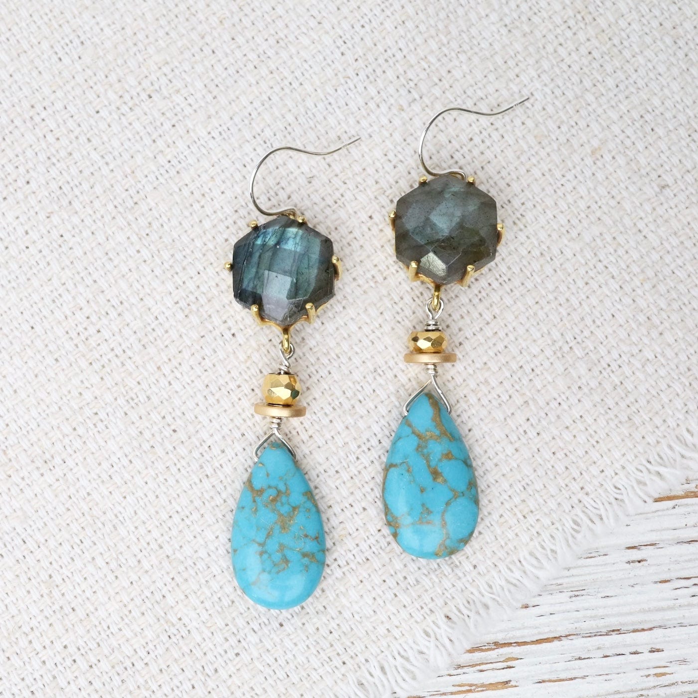 EAR Labradorite with Turquoise Drop Earrings