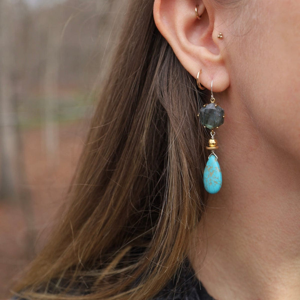 EAR Labradorite with Turquoise Drop Earrings