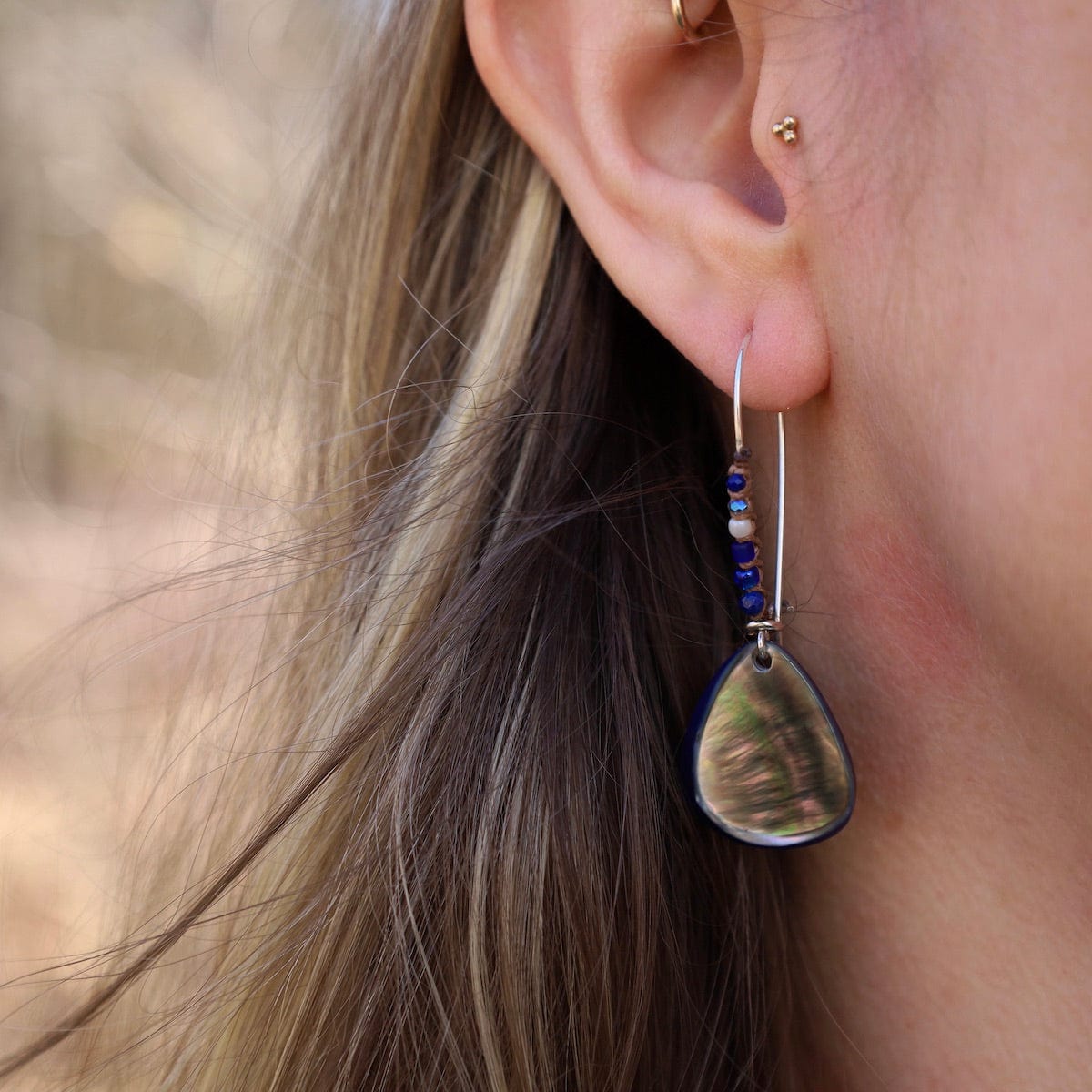 EAR Lapis Blacklip Beaded Teardrop Earrings