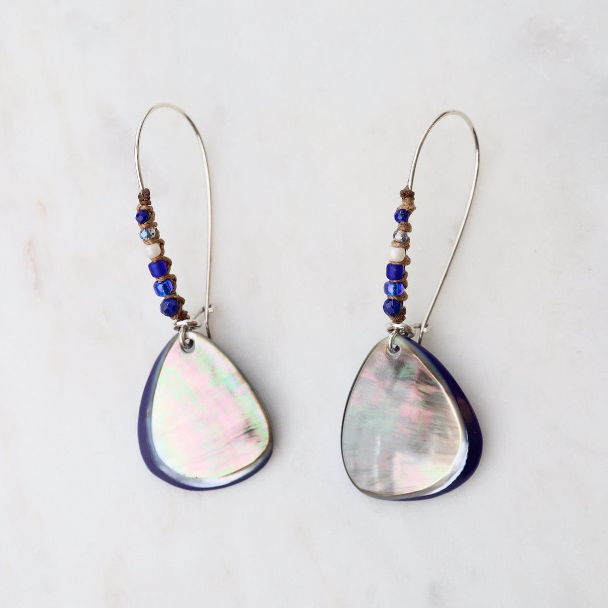 EAR Lapis Blacklip Beaded Teardrop Earrings