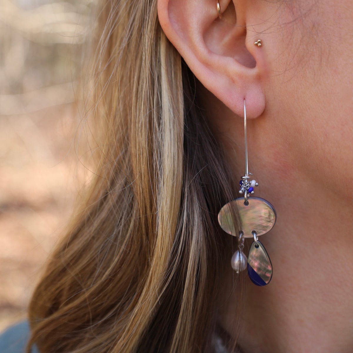 EAR Lapis Blacklip Cluster Earrings