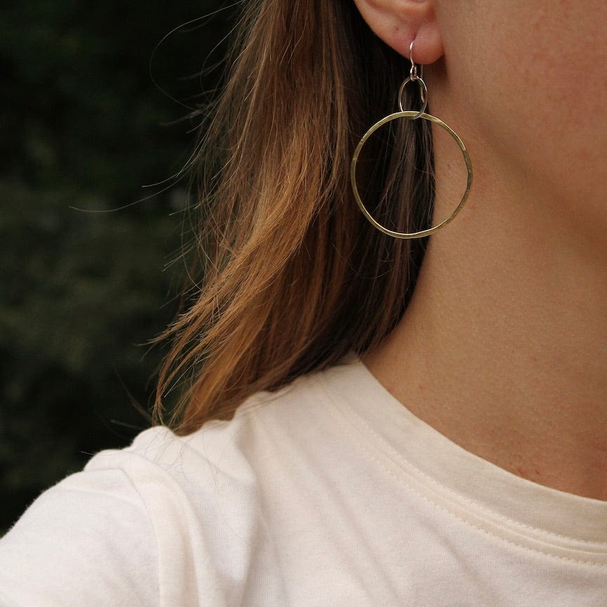 
                      
                        EAR Large Brass Hoops with Smaller Silver Rings Drop
                      
                    