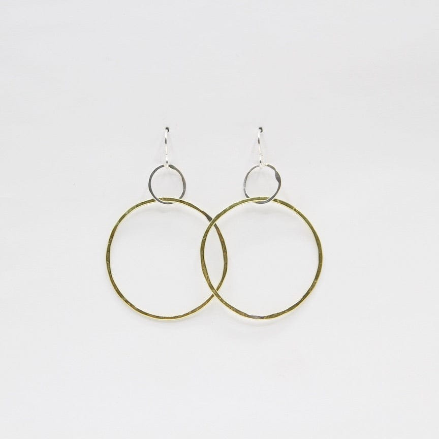 EAR Large Brass Hoops with Smaller Silver Rings Drop