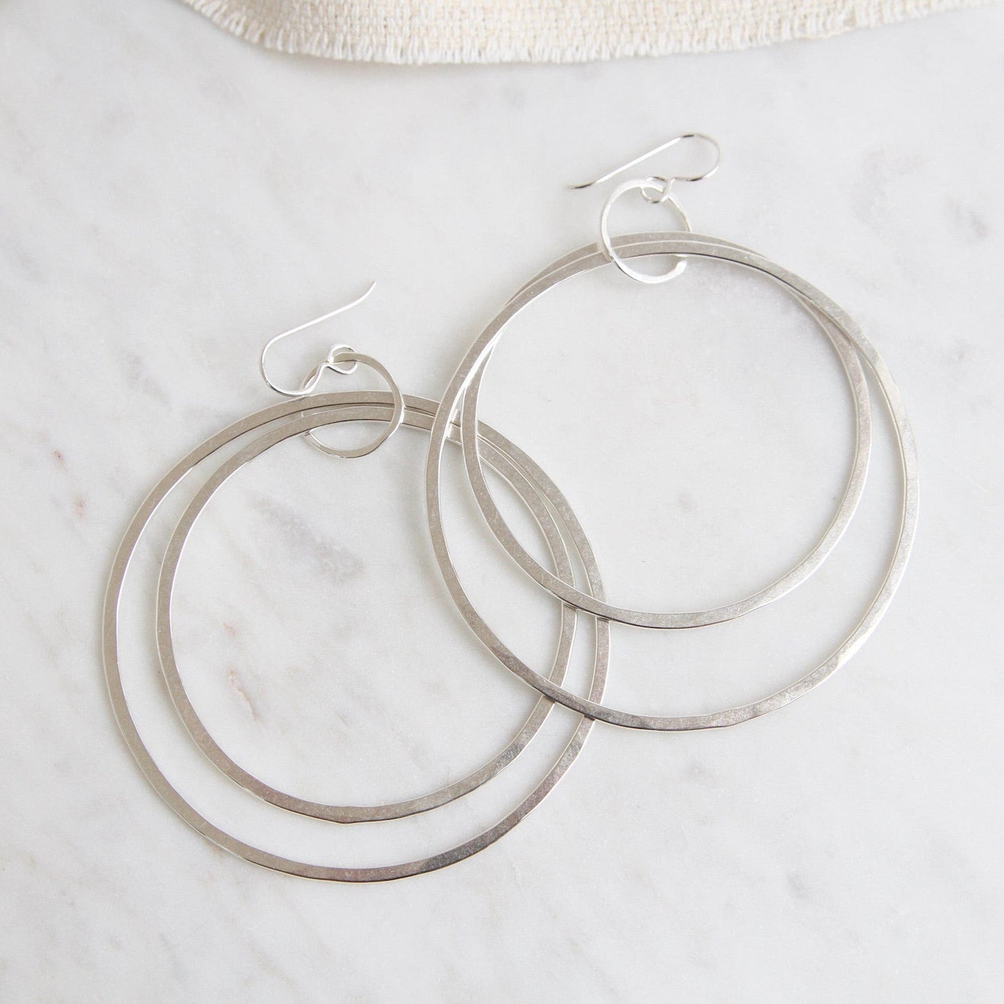 EAR Large Flat Silver Hoops