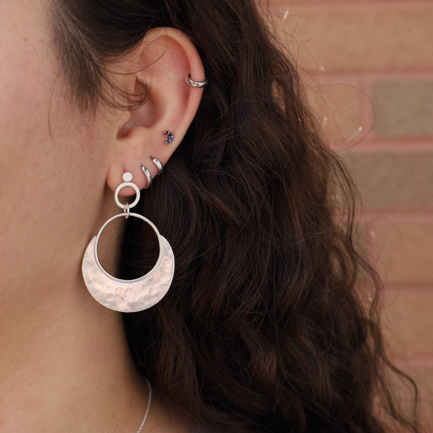 EAR Large Hammered Circle Drop Earrings