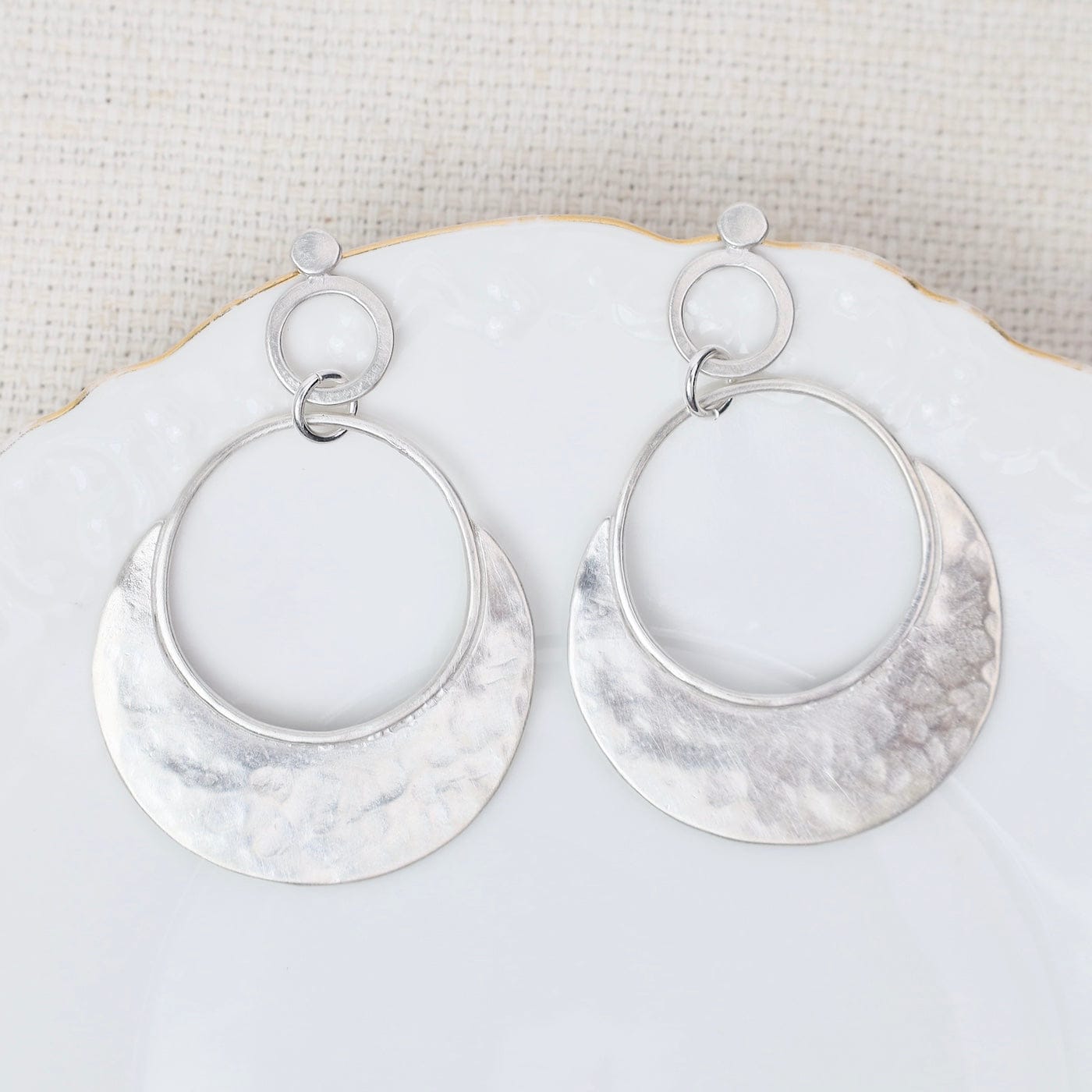 EAR Large Hammered Circle Drops with Posts