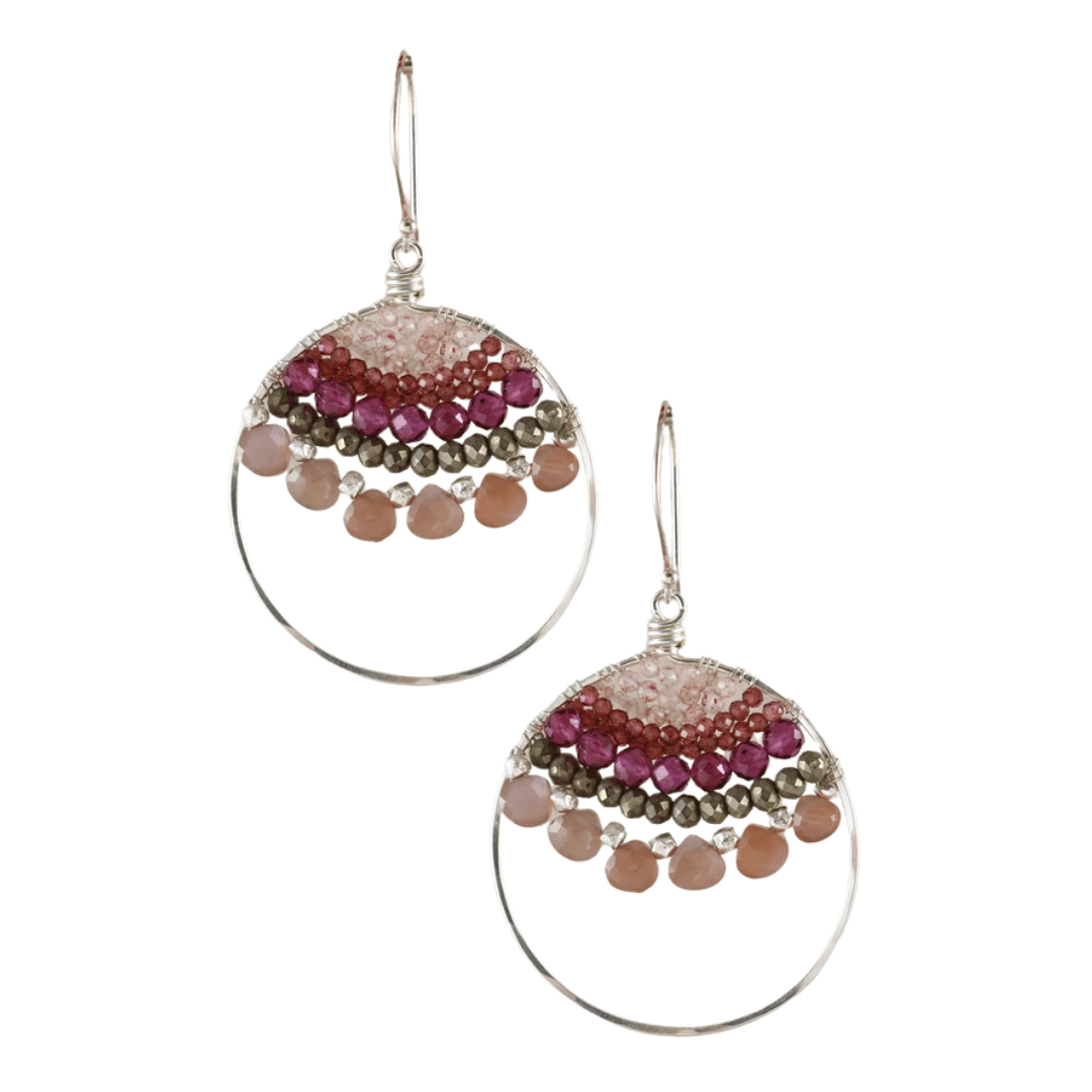 EAR Large Hoop Earrings with Garnet Mix Earrings