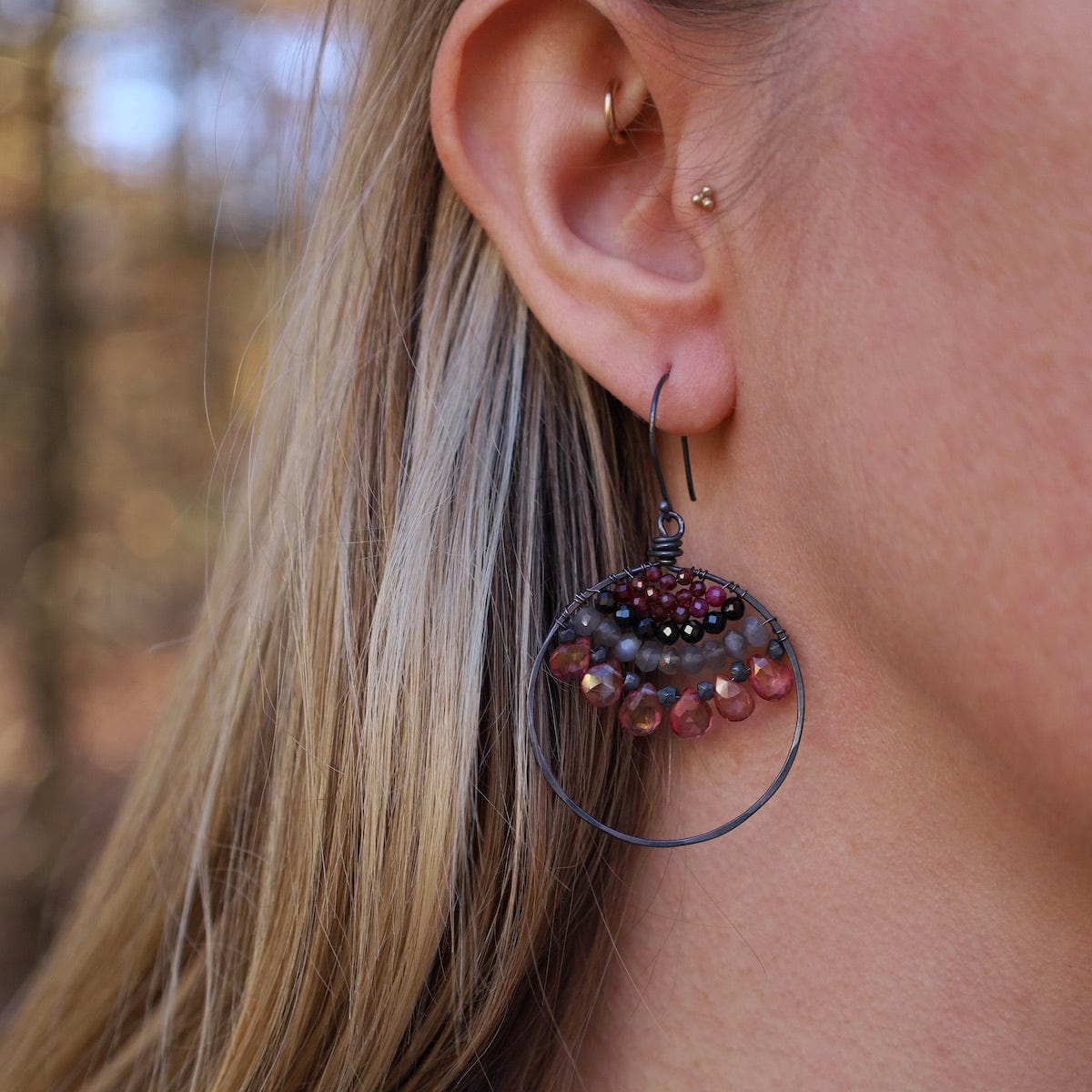 Handmade Oxidized Silver Dangle Earrings for Women And Girls With Red Stones
