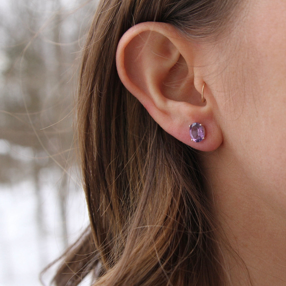 EAR Large Oval Amethyst Post Earring