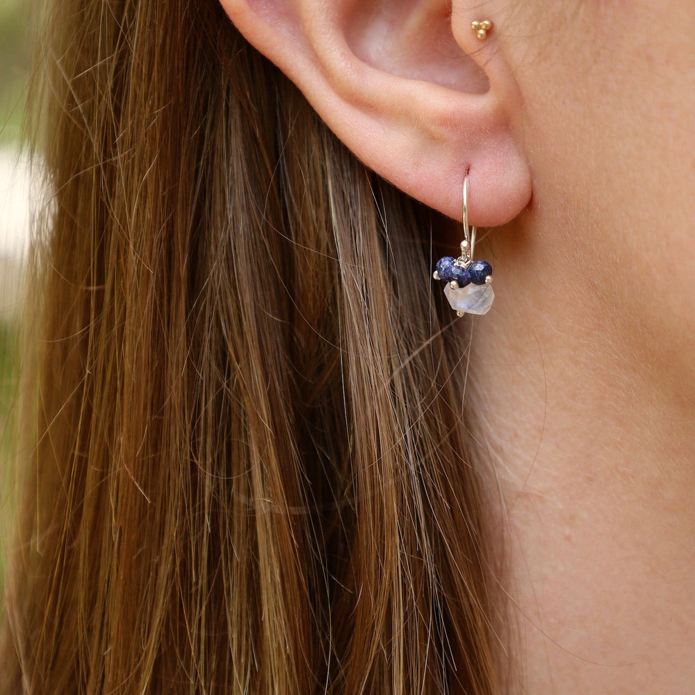 
                      
                        EAR Large Rondelle Cluster Earring - Moonstone & Sapphire
                      
                    