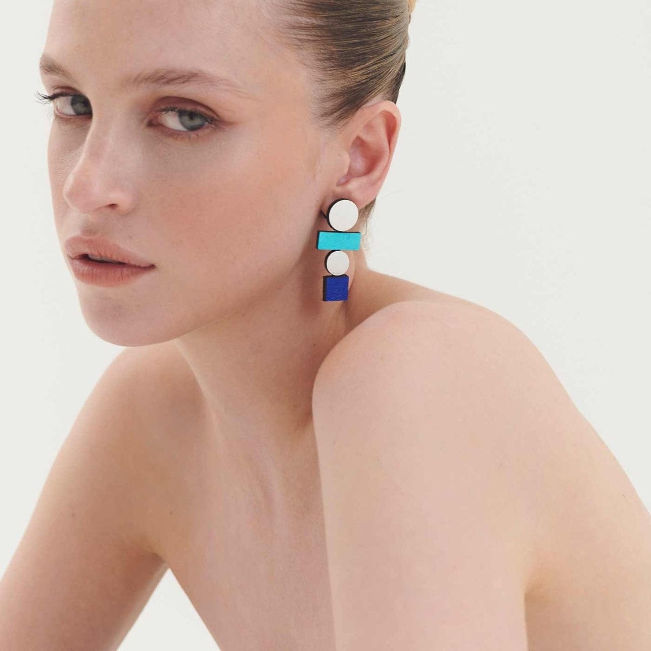 EAR Large Silver Blue Bauhaus Earrings