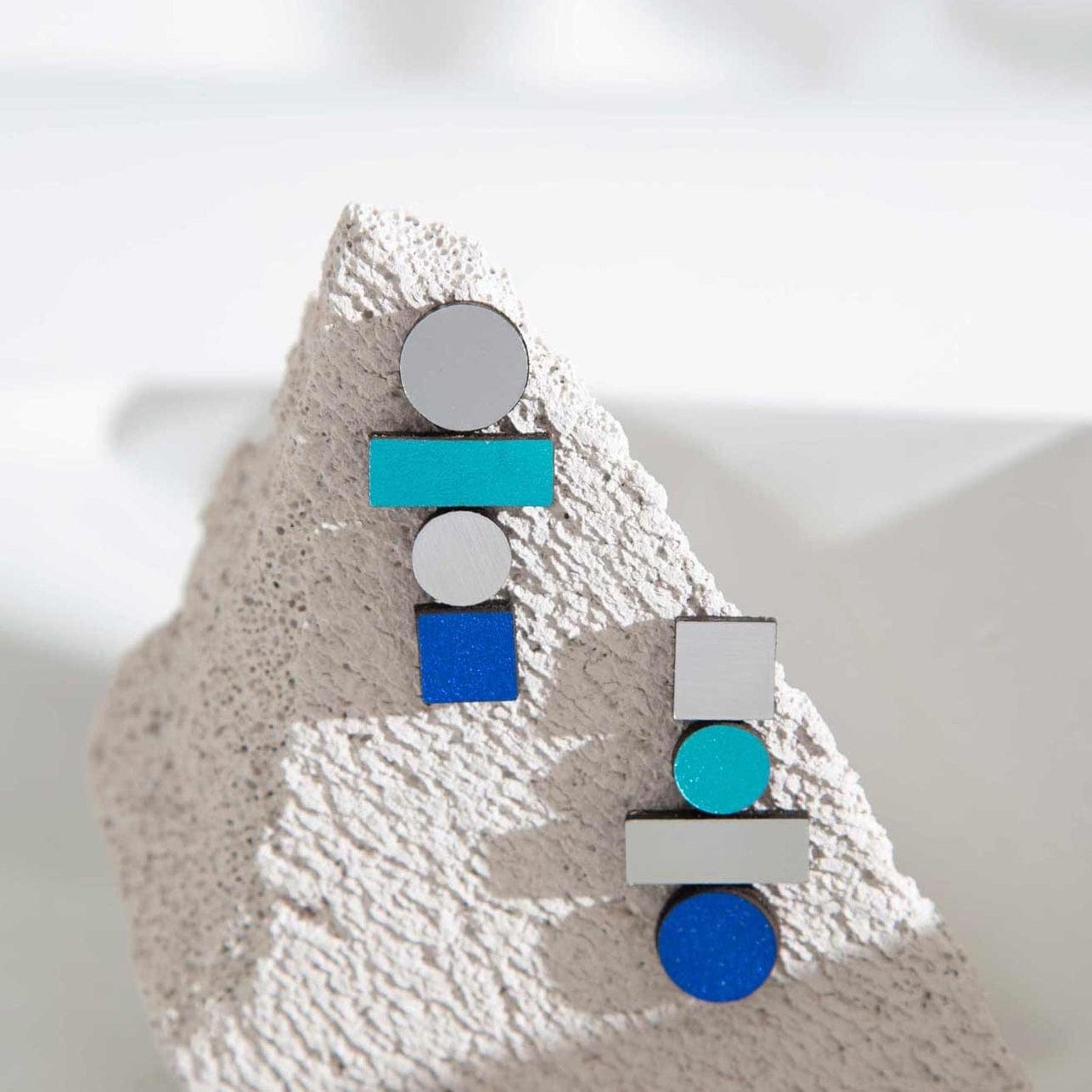 EAR Large Silver Blue Bauhaus Earrings