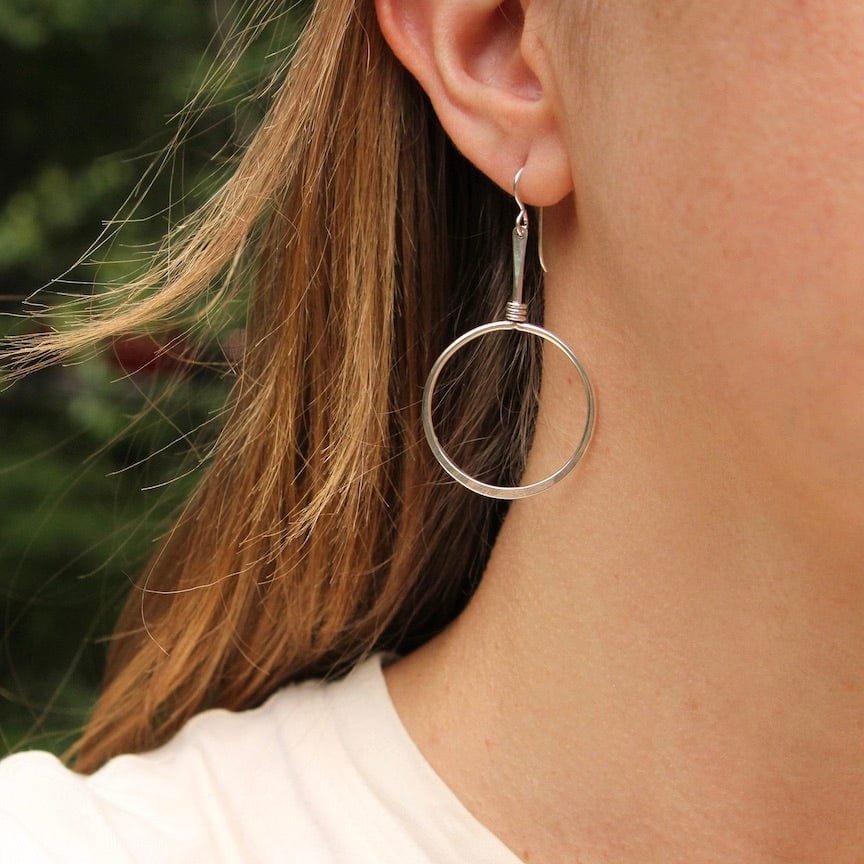 EAR Large Silver Hoop on Stem