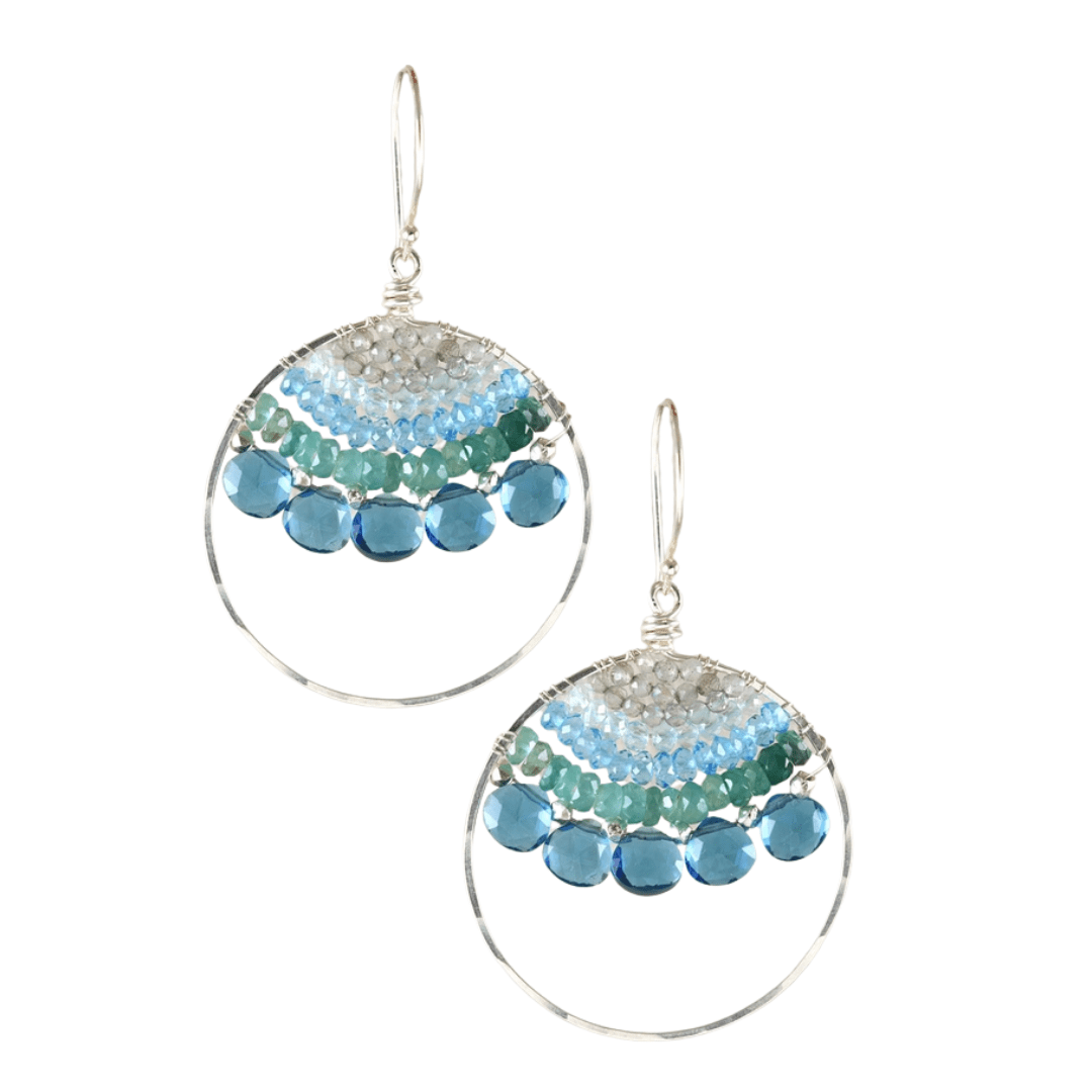 EAR Large Silver Hoop with Woven Blue Quartz Earrings