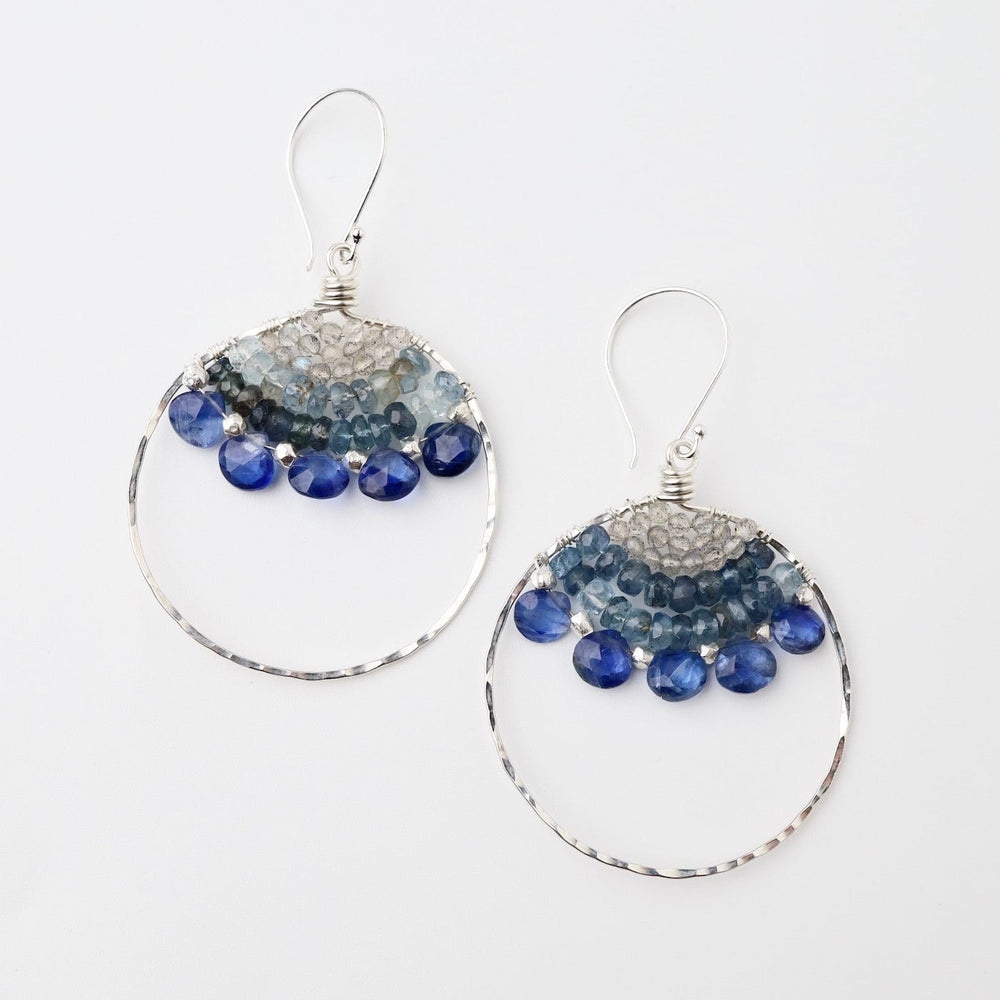 EAR Large Silver Hoop Woven with Kyanite Earring