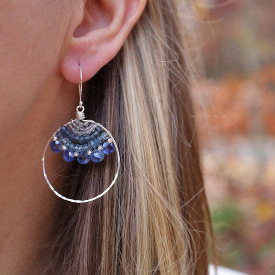 Load image into Gallery viewer, EAR Large Silver Hoop Woven with Kyanite Earring

