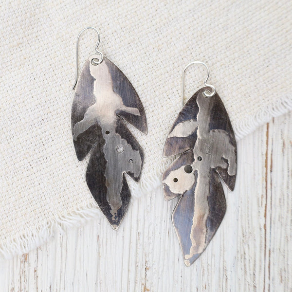 Large Silver Leaf Earrings