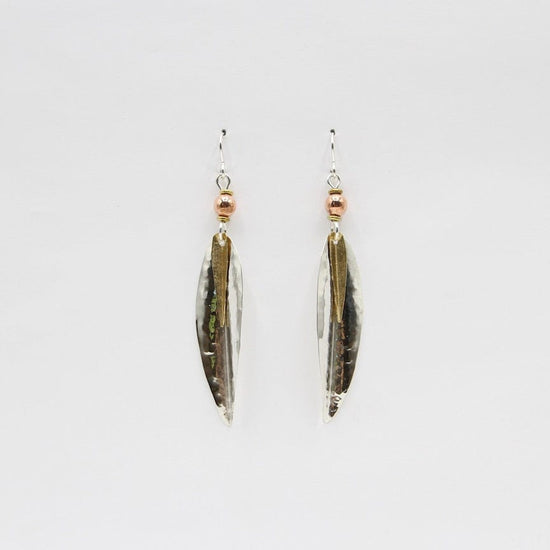 EAR Large Silver Leaf with Small Brass Leaf Earrings