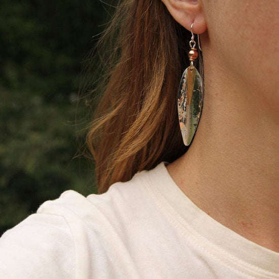 EAR Large Silver Leaf with Small Brass Leaf Earrings