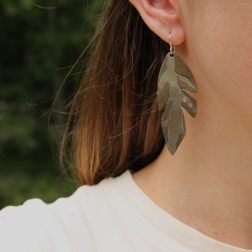 EAR Large Silver on Brass Leaf Earrings