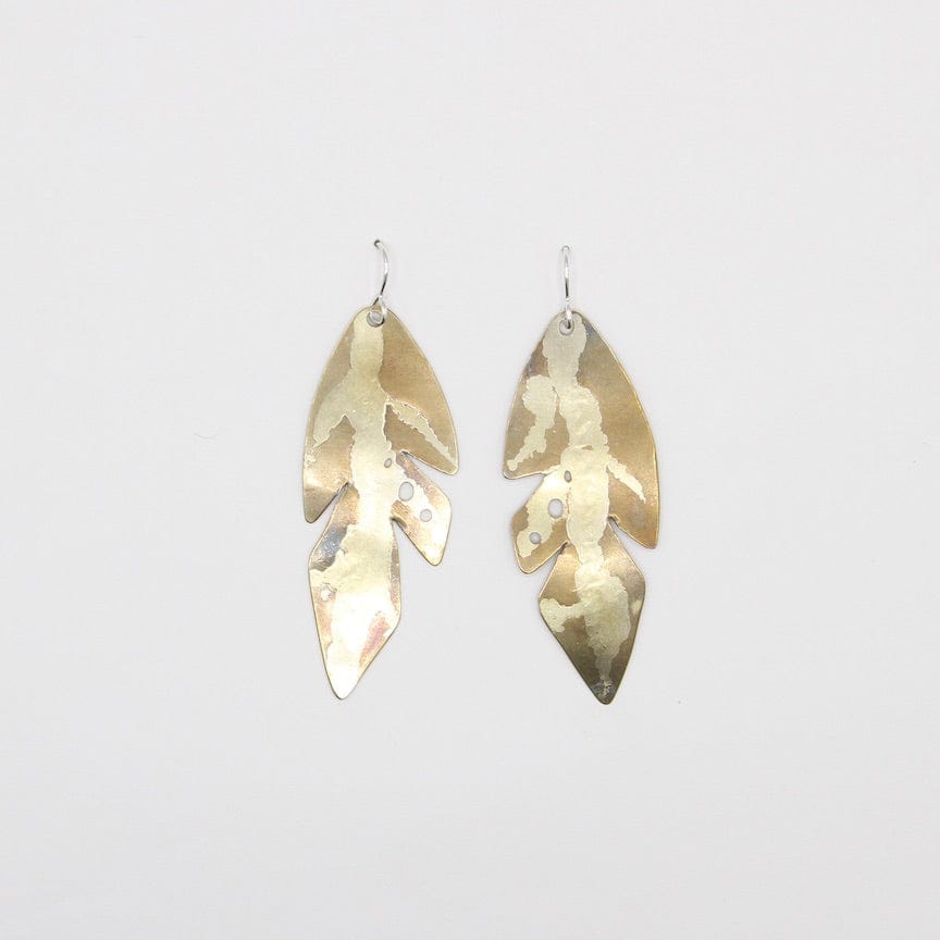 EAR Large Silver on Brass Leaf Earrings