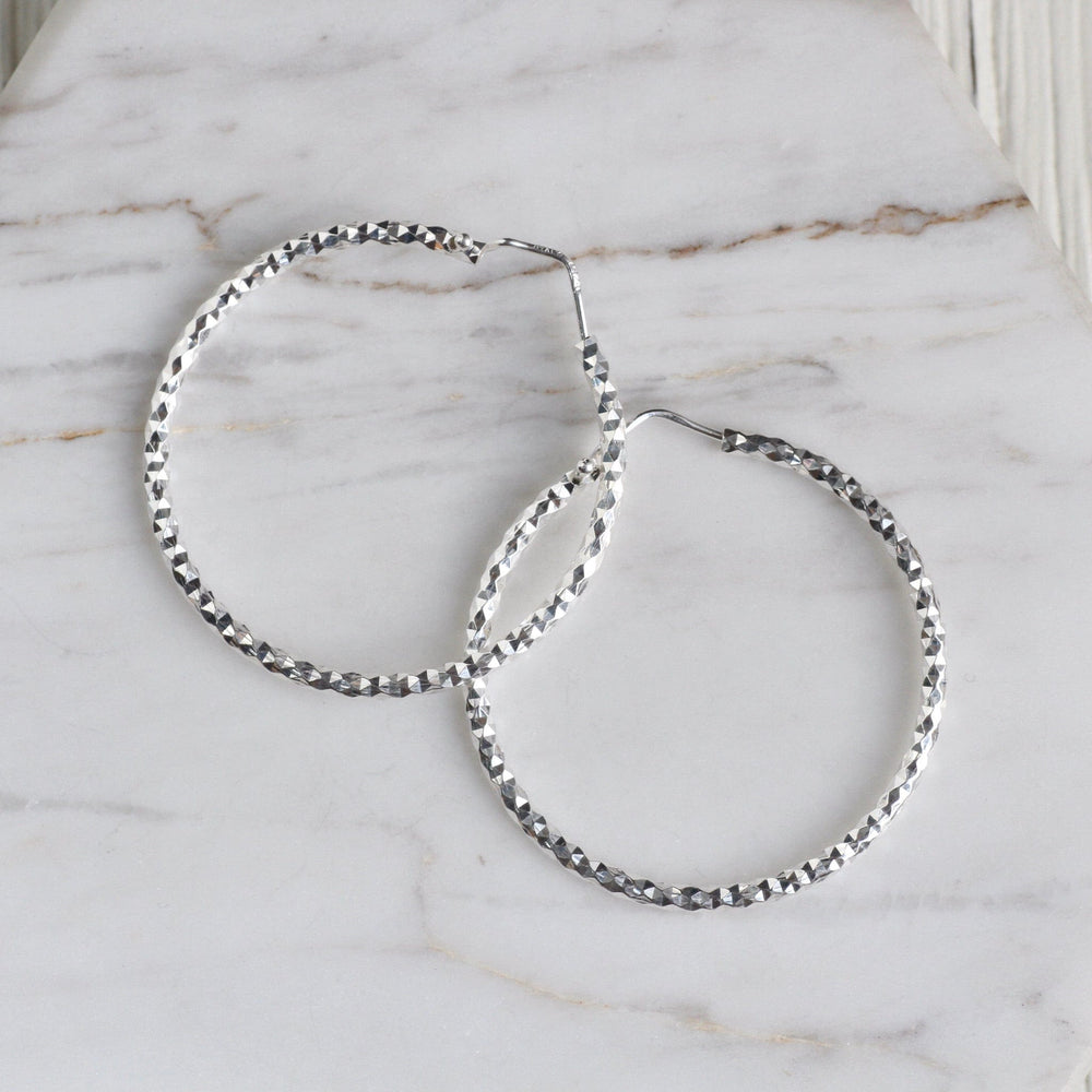 
                      
                        EAR Large Sterling Silver Faceted Hoops
                      
                    