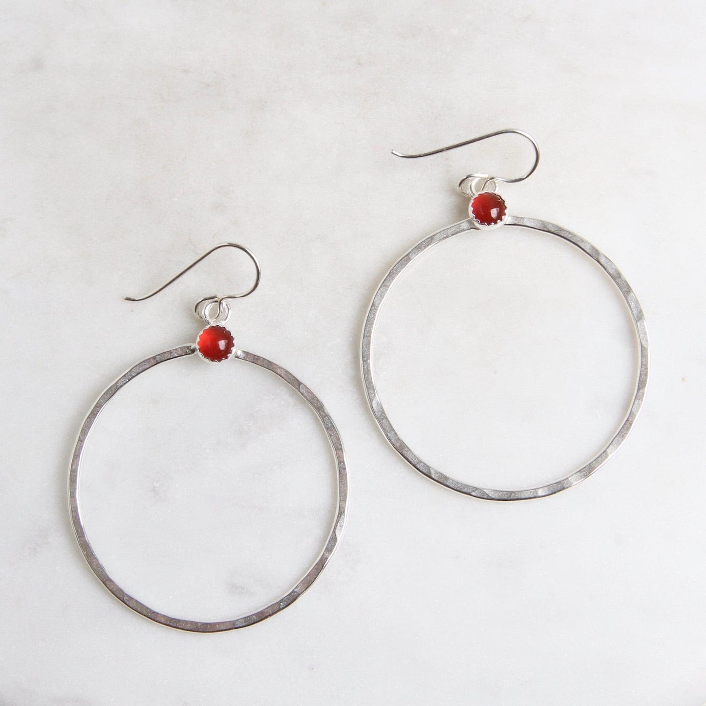 EAR Large Sterling Silver Hoops with Carnelian Earring