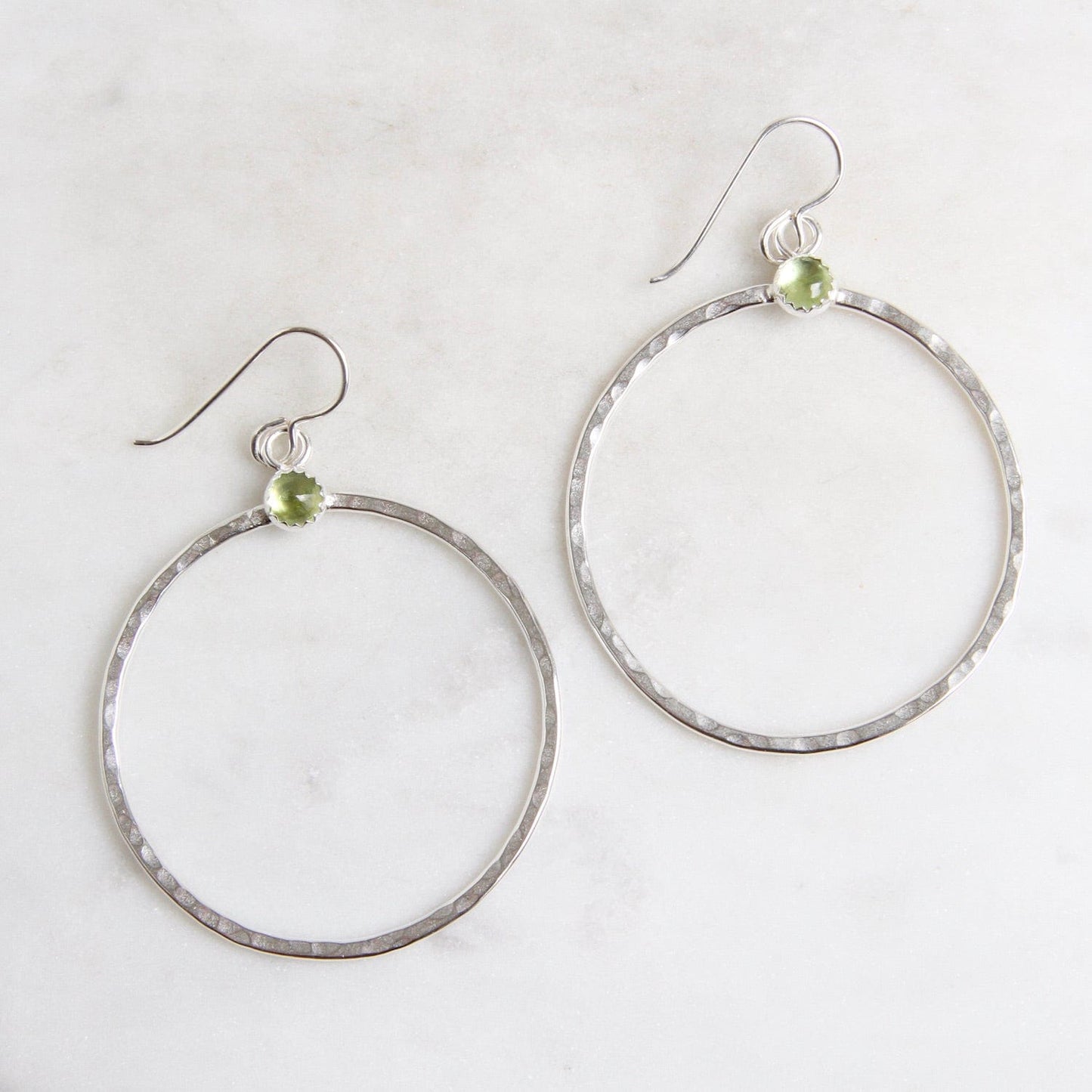 EAR Large Sterling Silver Hoops with Peridot Earring