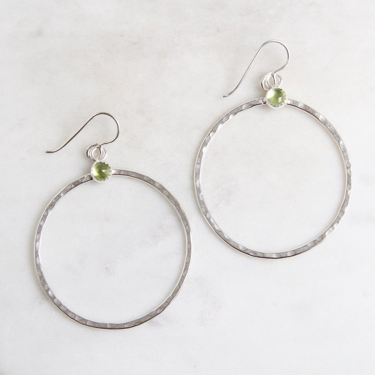 Load image into Gallery viewer, EAR Large Sterling Silver Hoops with Peridot Earring
