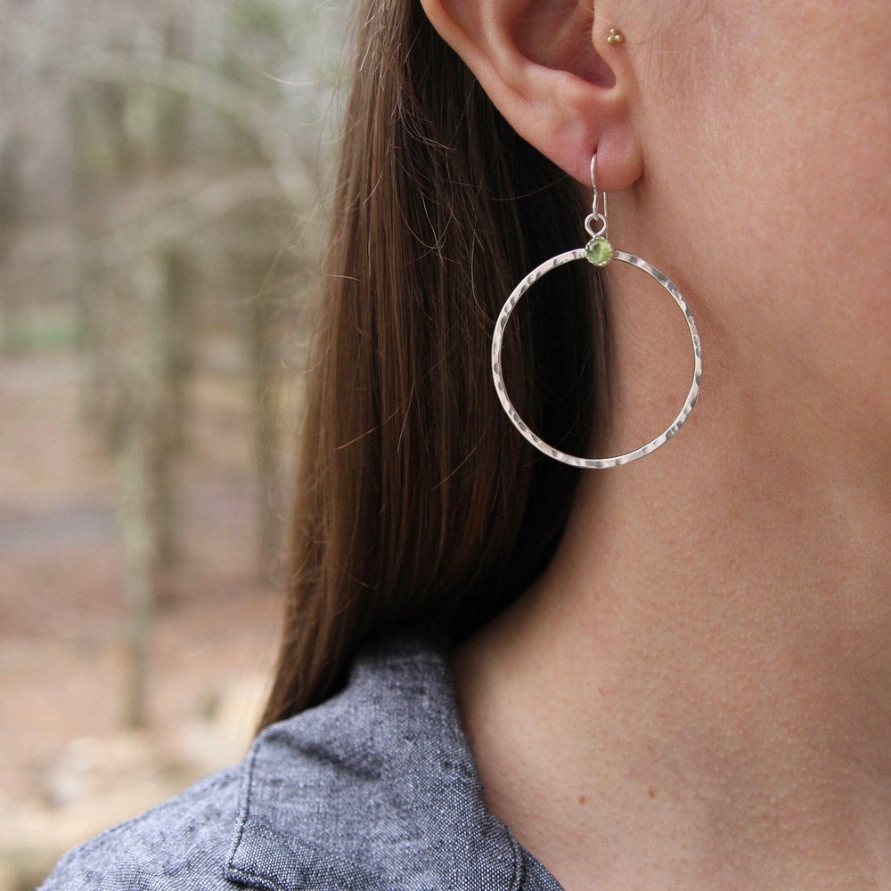 EAR Large Sterling Silver Hoops with Peridot Earring