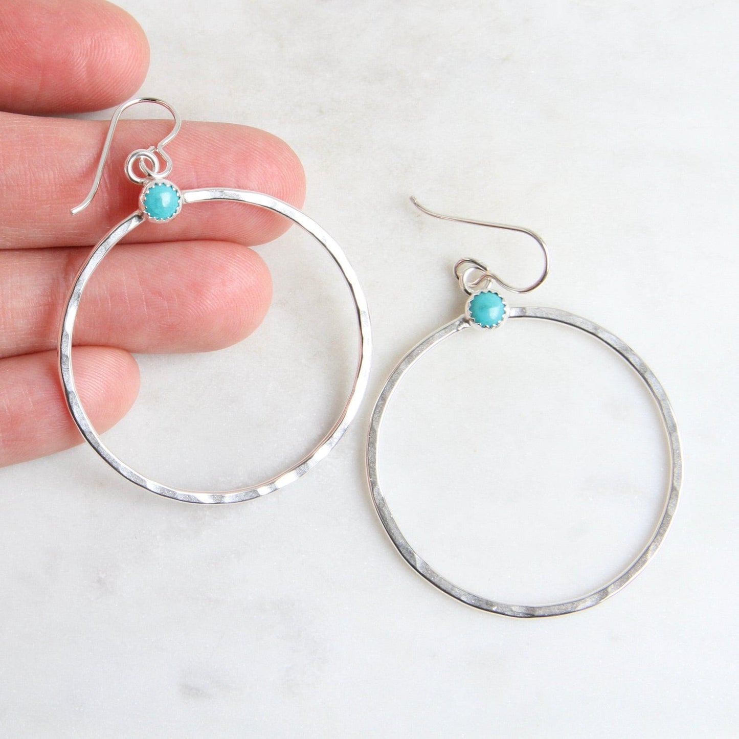 EAR Large Sterling Silver Hoops with Turquoise Earring