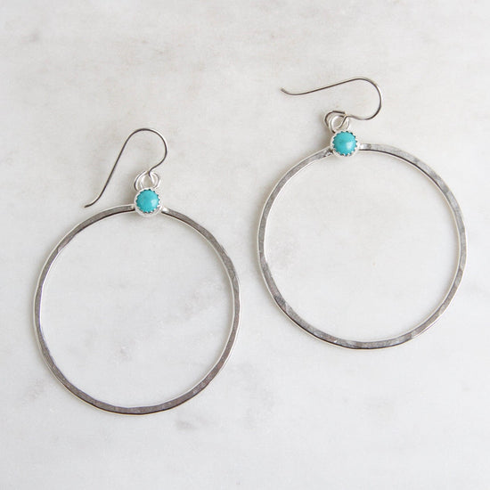 EAR Large Sterling Silver Hoops with Turquoise Earring