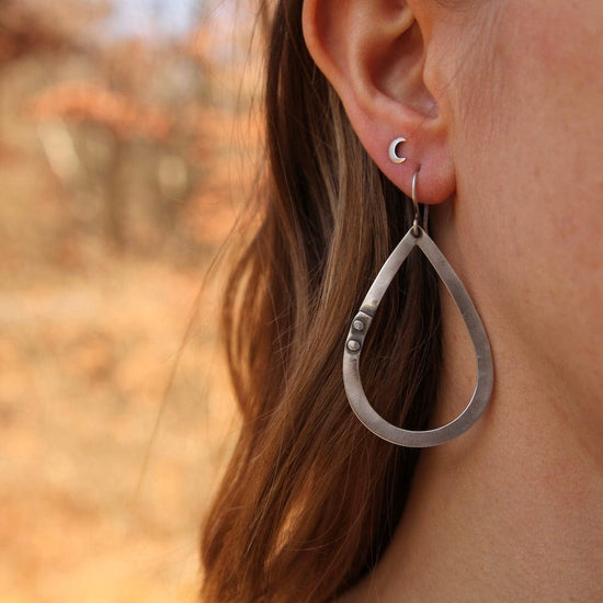 EAR Large Teardrop with Rivets - Sterling Silver