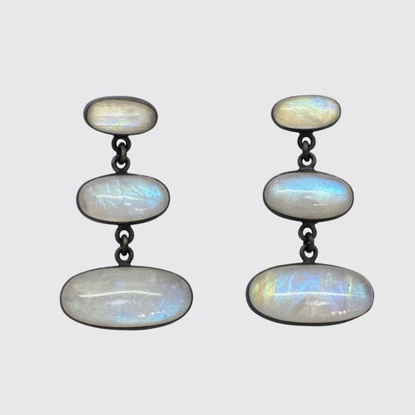 
                      
                        EAR Large Triple Oval Cabochon Rainbow Moonstone Earrings
                      
                    