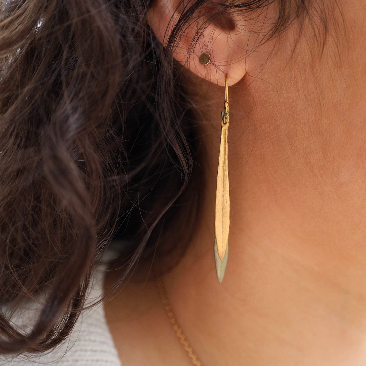 EAR Leaf & Bud Long Wire Earrings