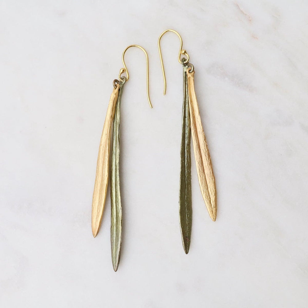 EAR Leaf & Bud Long Wire Earrings