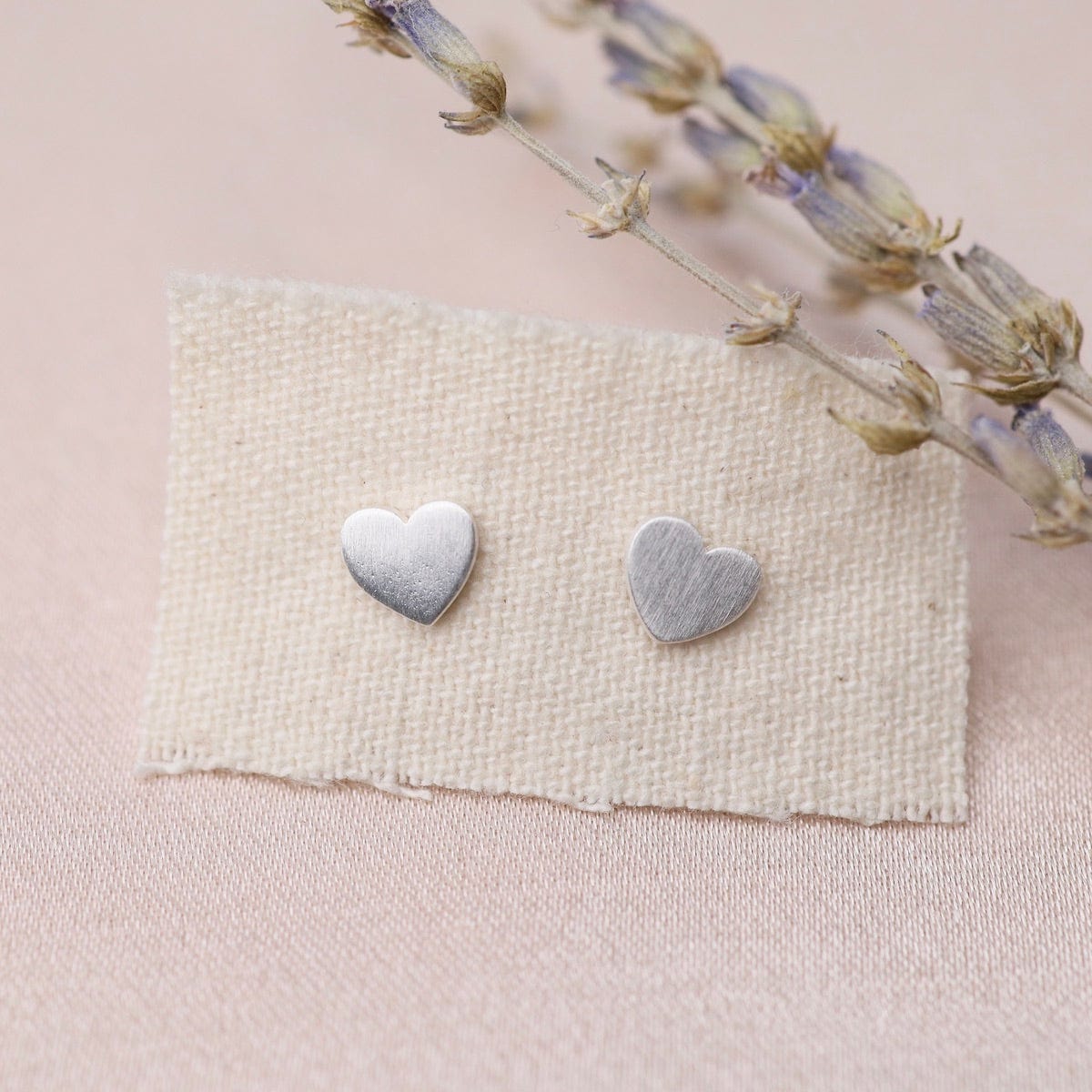 EAR Little Flat Heart Stud Earrings - Brushed Sterling Silver