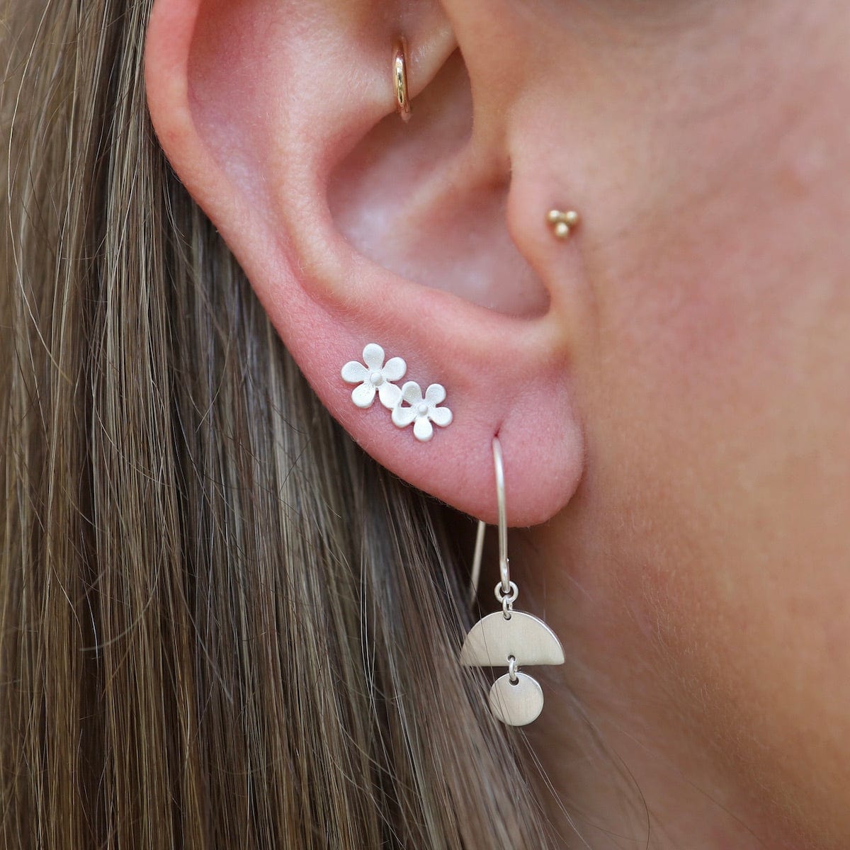 EAR Little Mod 2 Shape Drop Earrings - Brushed Sterling Silver