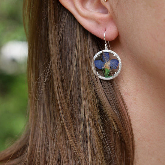EAR Lobelia Small Glass Botanical Earrings - Recycled Sterling Silver
